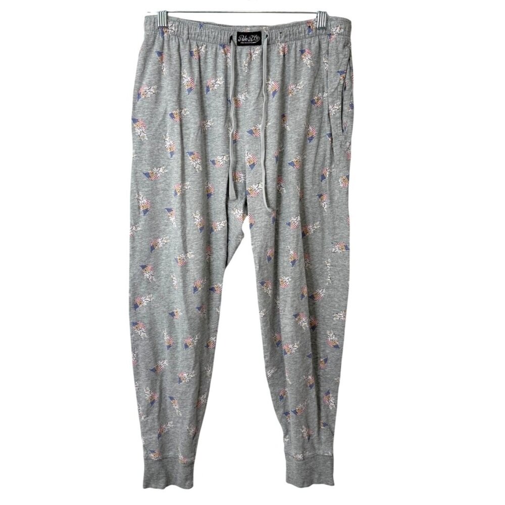 Polo Ralph Lauren Size L Sleepwear Pajama Pants Joggers Grey Bear Flag Print
